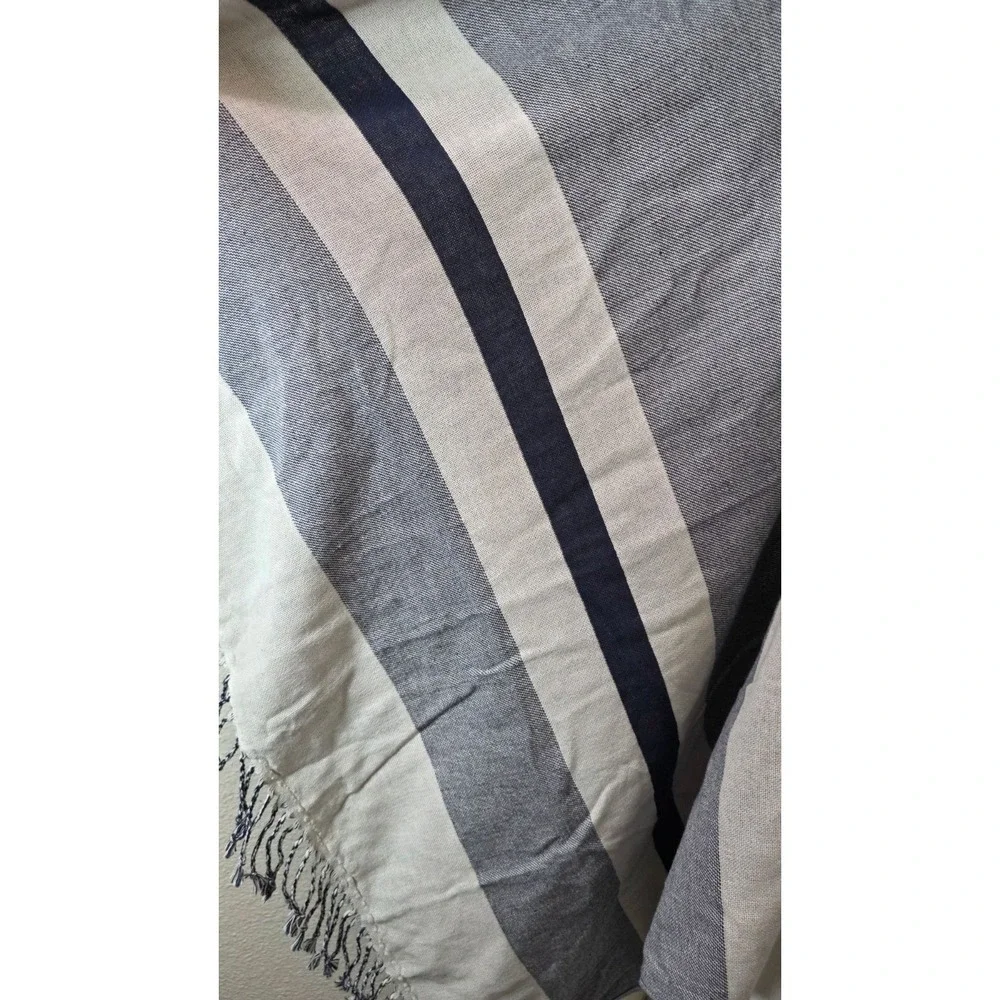 Levi Strauss & Co. Striped Navy & Gray Lightweight Scarf/Shawl‎ Fringe Detailing